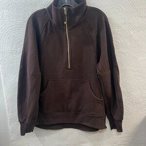 LULULEMON XS/S Chocolate Brown/Gold Scuba Oversized Funnel-Neck Half Zip Long